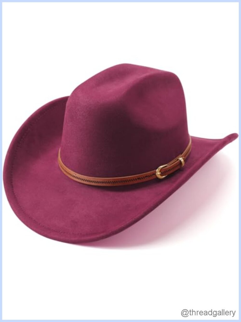 Wide Brim Felt Cowboy Hat with Belt Buckle Adjustable Fedora